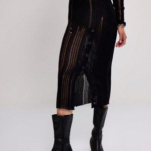 MUSERA Laddered Knit Midi Skirt