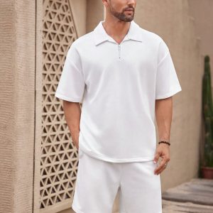 Manfinity KASUA Men??s White Open Front Short Sleeve Sweatshirt And Shorts Set
