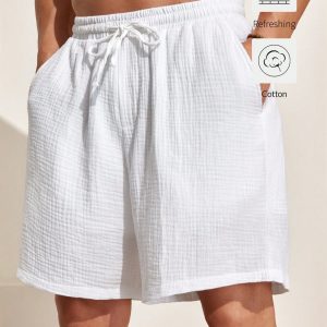 Manfinity KASUA Men??s Solid Color Drawstring Waist Loose Fit Casual Comfortable Shorts With Pockets