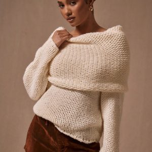 MUSERA Oversized Foldover Boat Neck Knit Jumper