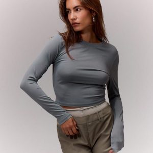 MUSERA Fall Clothes Crew Neck Long Sleeve Fitted Top