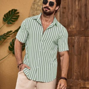 Manfinity KASUA Men??s Summer Geometric Printed Short Sleeve Casual Shirt