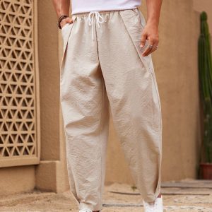 Manfinity KASUA Men??s Solid Color Drawstring Waist Pleated Casual Jogger Pants With Pockets