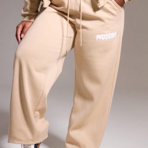 MUSERA Plus Size Drawstring Front Wide Leg Branded Puff Print Sweatpants Only