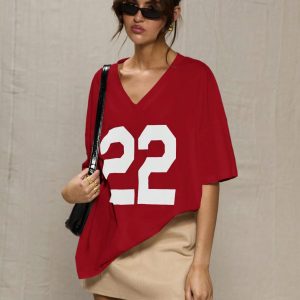 MUSERA Sport Red Oversized Baseball T Shirt