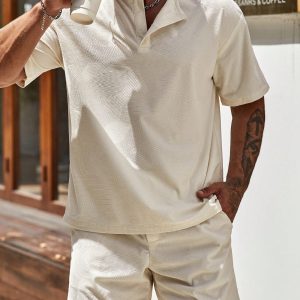 Manfinity KASUA Men??s Solid Casual Shirt & Drawstring Waist Shorts, Summer , Going Out , Husband , Rave Outfit , Plain