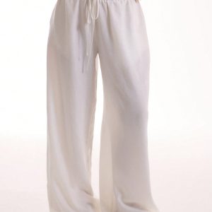 MUSERA Holiday Textured Linen Feel Tie Waist Trouser