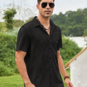 Manfinity KASUA Men??s Summer Solid Color Casual Loose Short-Sleeve Shirt