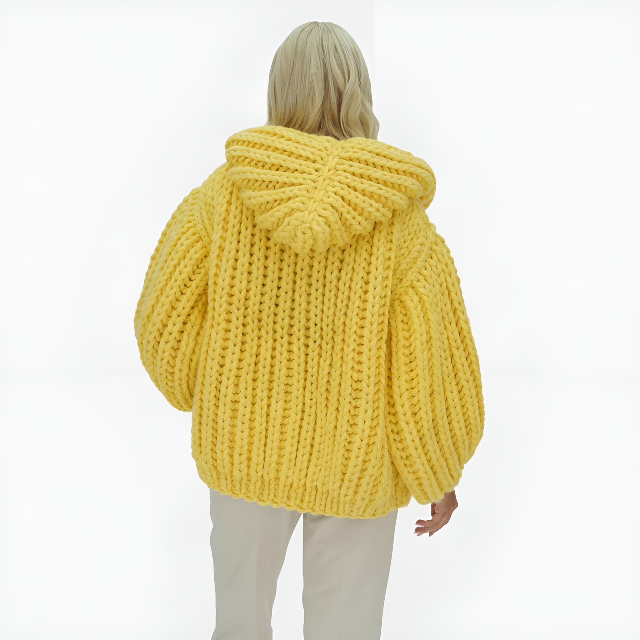 Oversized Cable Knit Hooded Open Front Cardigan For Women - Image 9