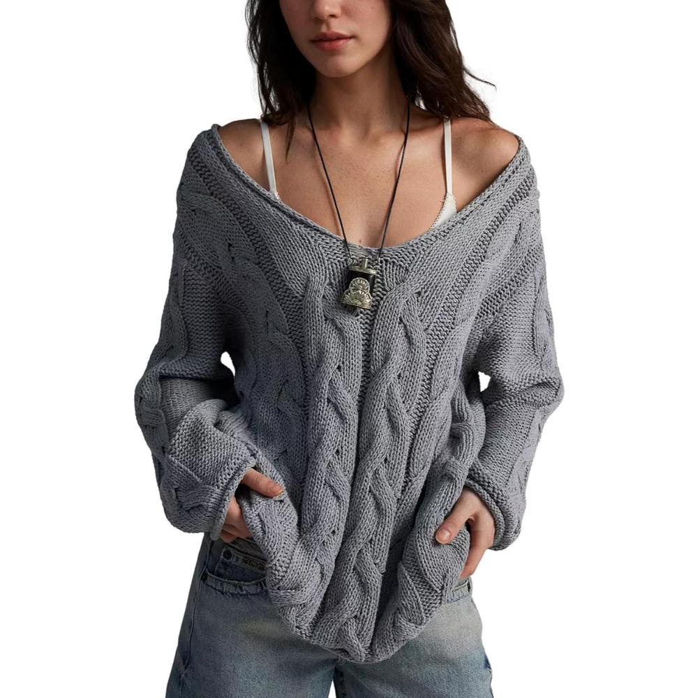 Oversized Cable Knit Pullover With Textured Design - Image 11