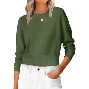 Cropped Long Sleeve Casual Lightweight Knit Sweater