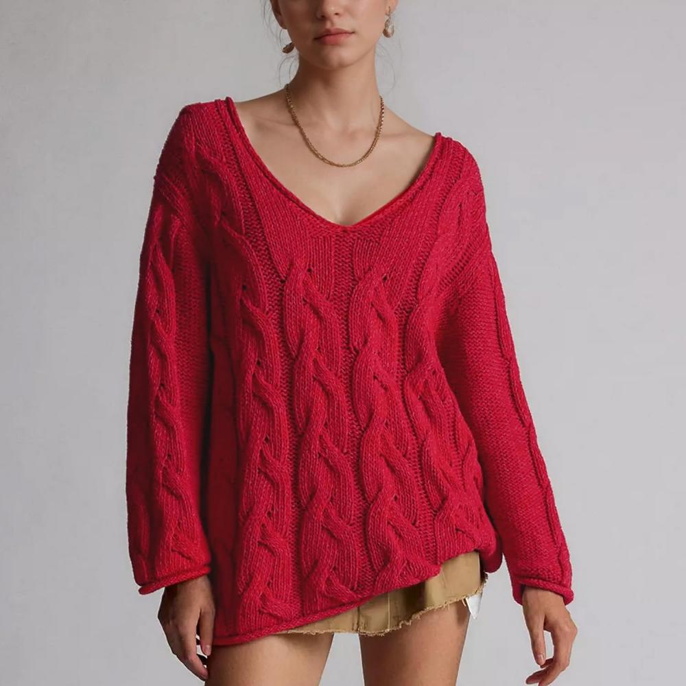 Oversized Cable Knit Pullover With Textured Design - Image 3