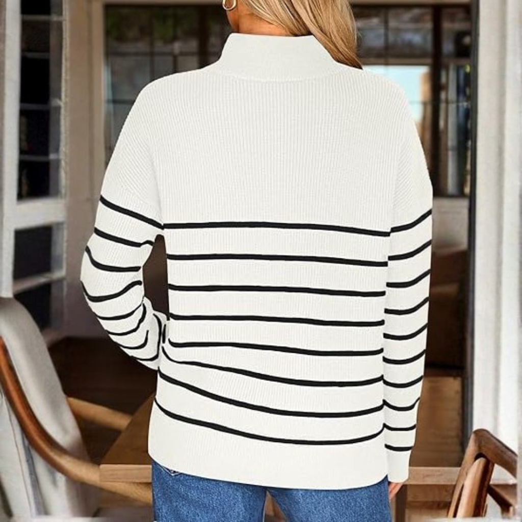 Quarter Zip Striped Design Oversized Sweater For Women - Image 5