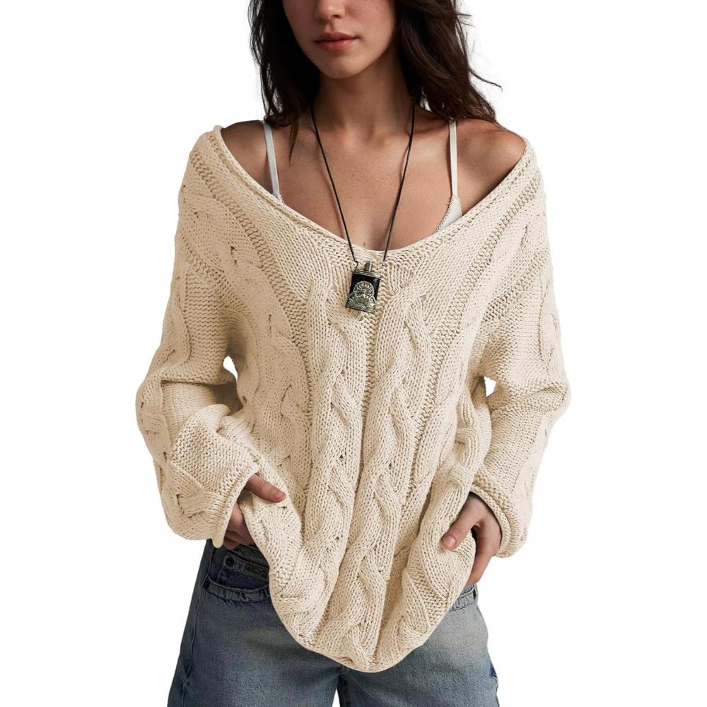 Oversized Cable Knit Pullover With Textured Design - Image 6