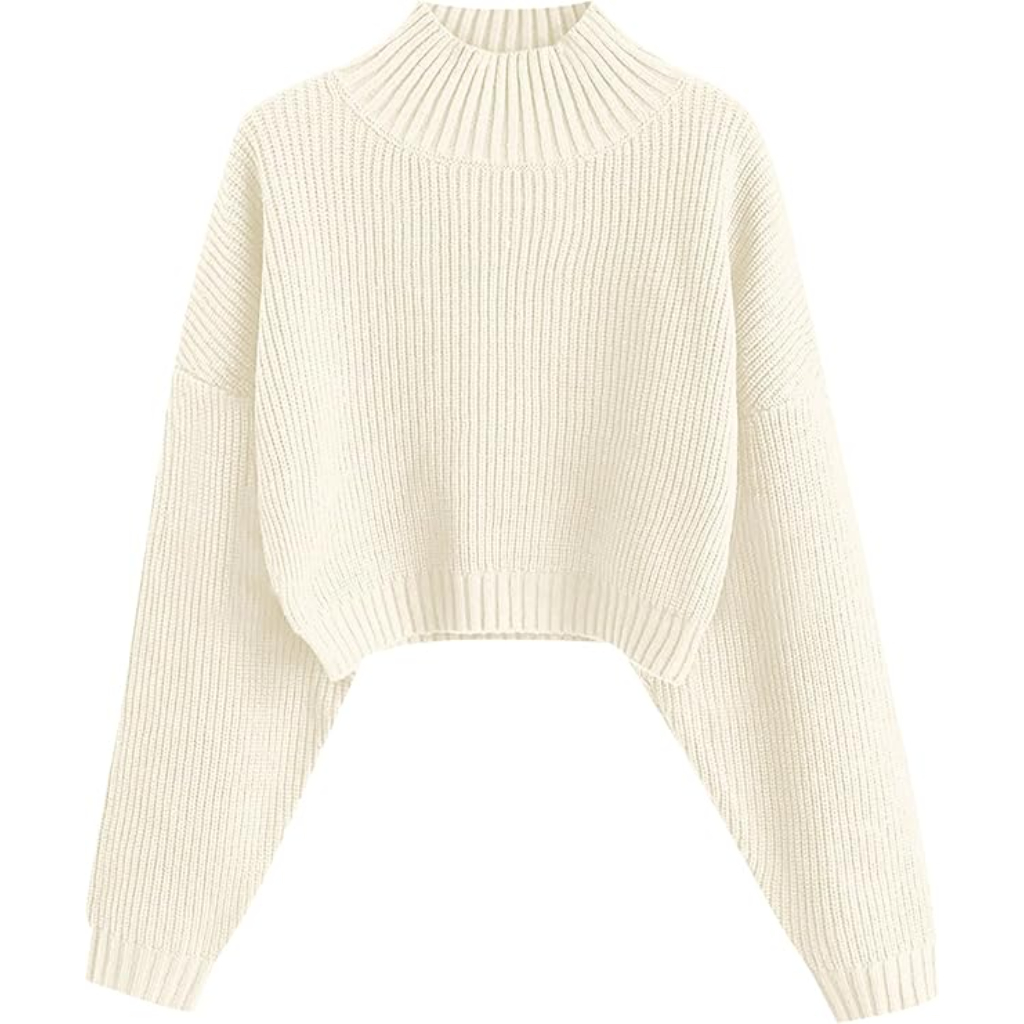 Cropped Ribbed Knit Pullover Sweater With Lantern Sleeves - Image 4