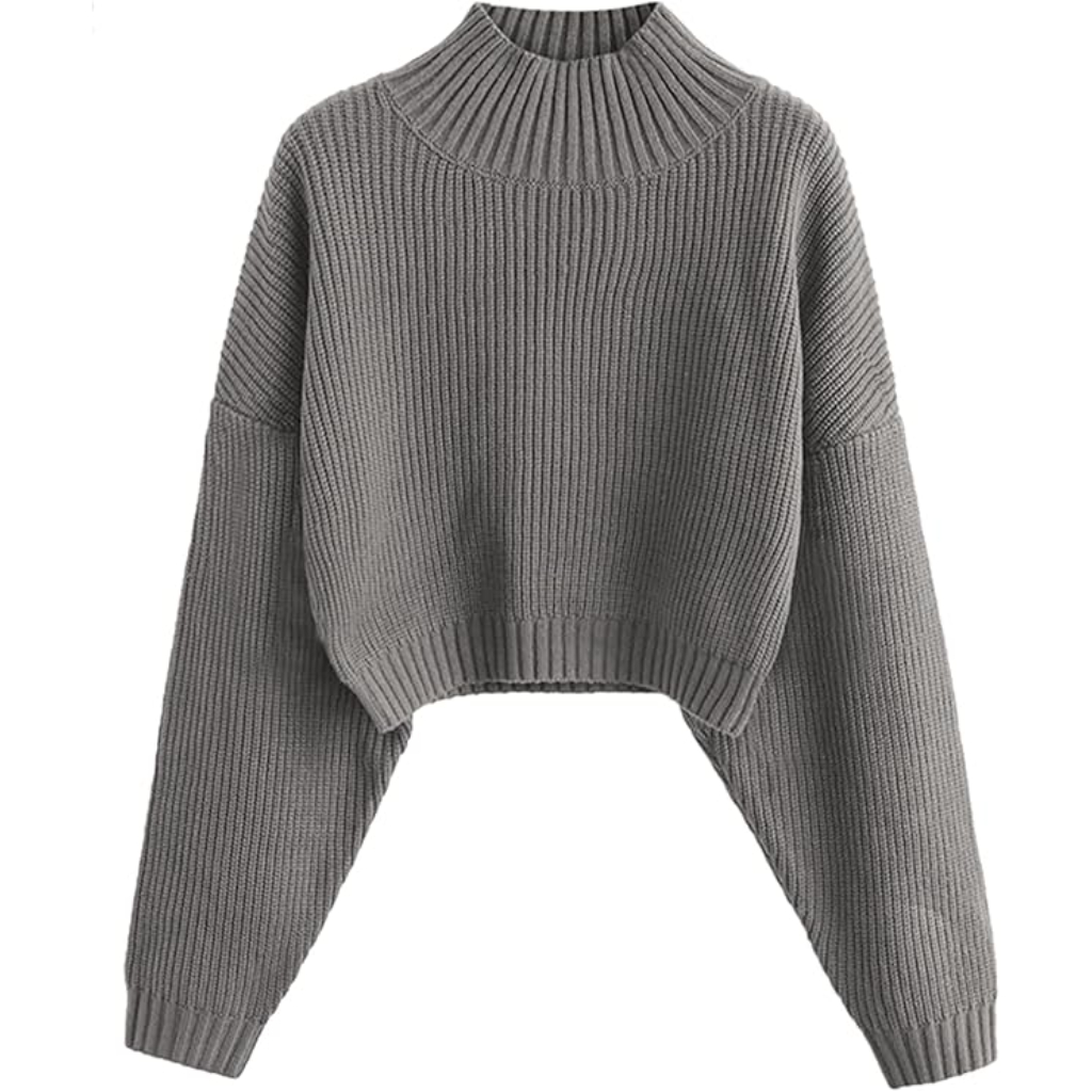Cropped Ribbed Knit Pullover Sweater With Lantern Sleeves - Image 10