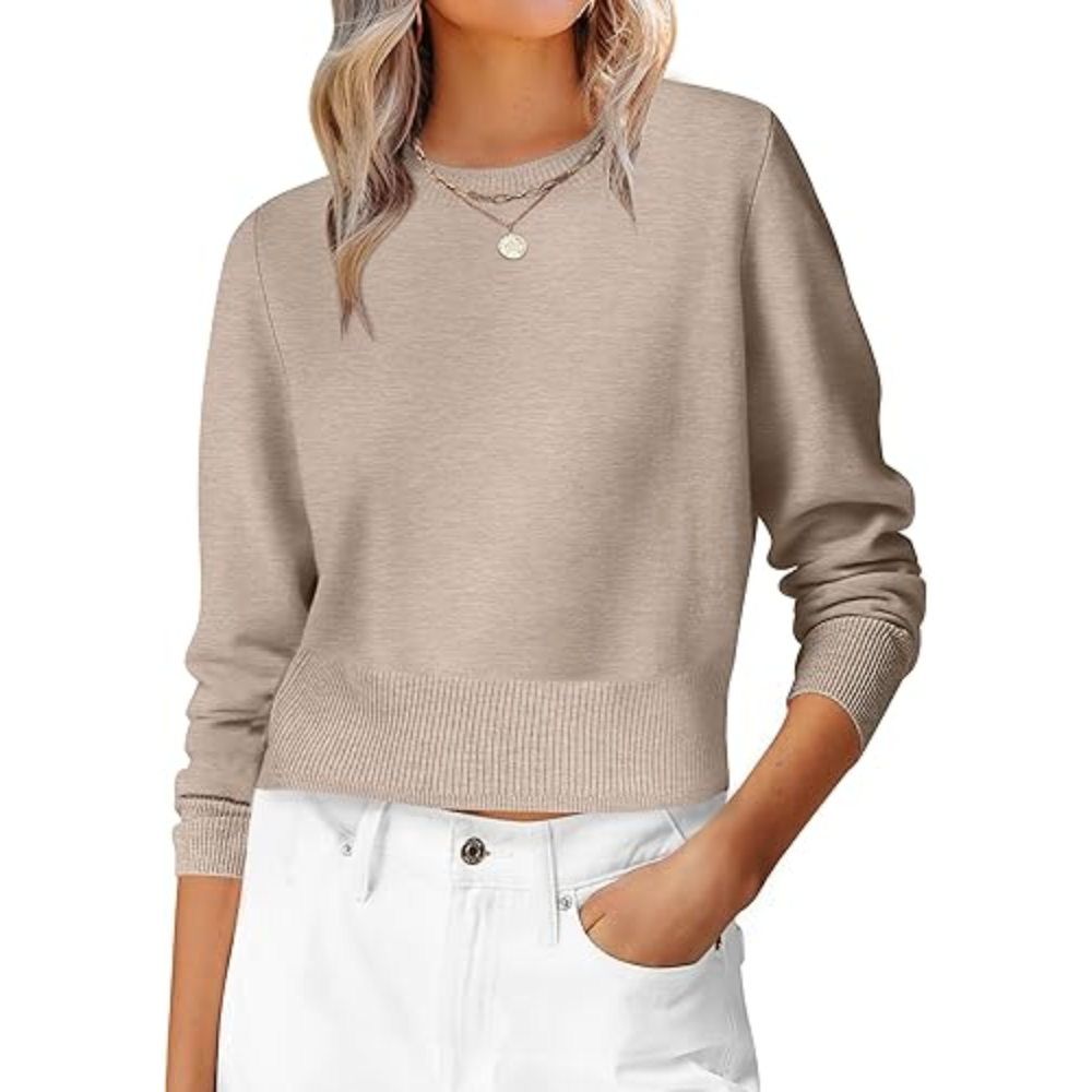 Cropped Long Sleeve Casual Lightweight Knit Sweater - Image 9