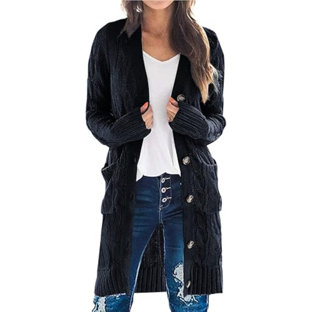 Long Cable Knit Open Front Cardigan - Image 9