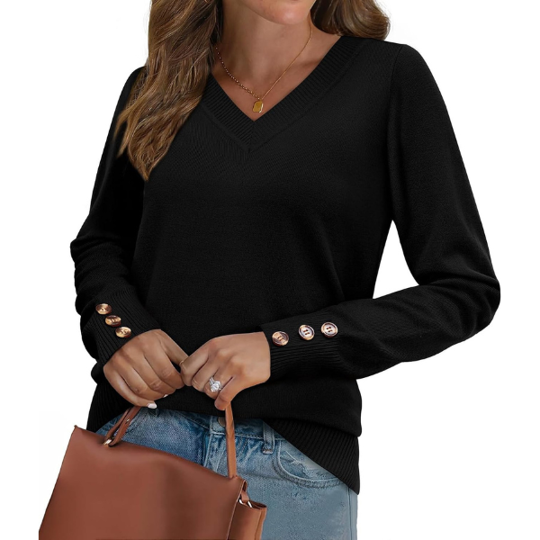 Lightweight Knit Pullover With Decorative Button Cuffs - Image 23