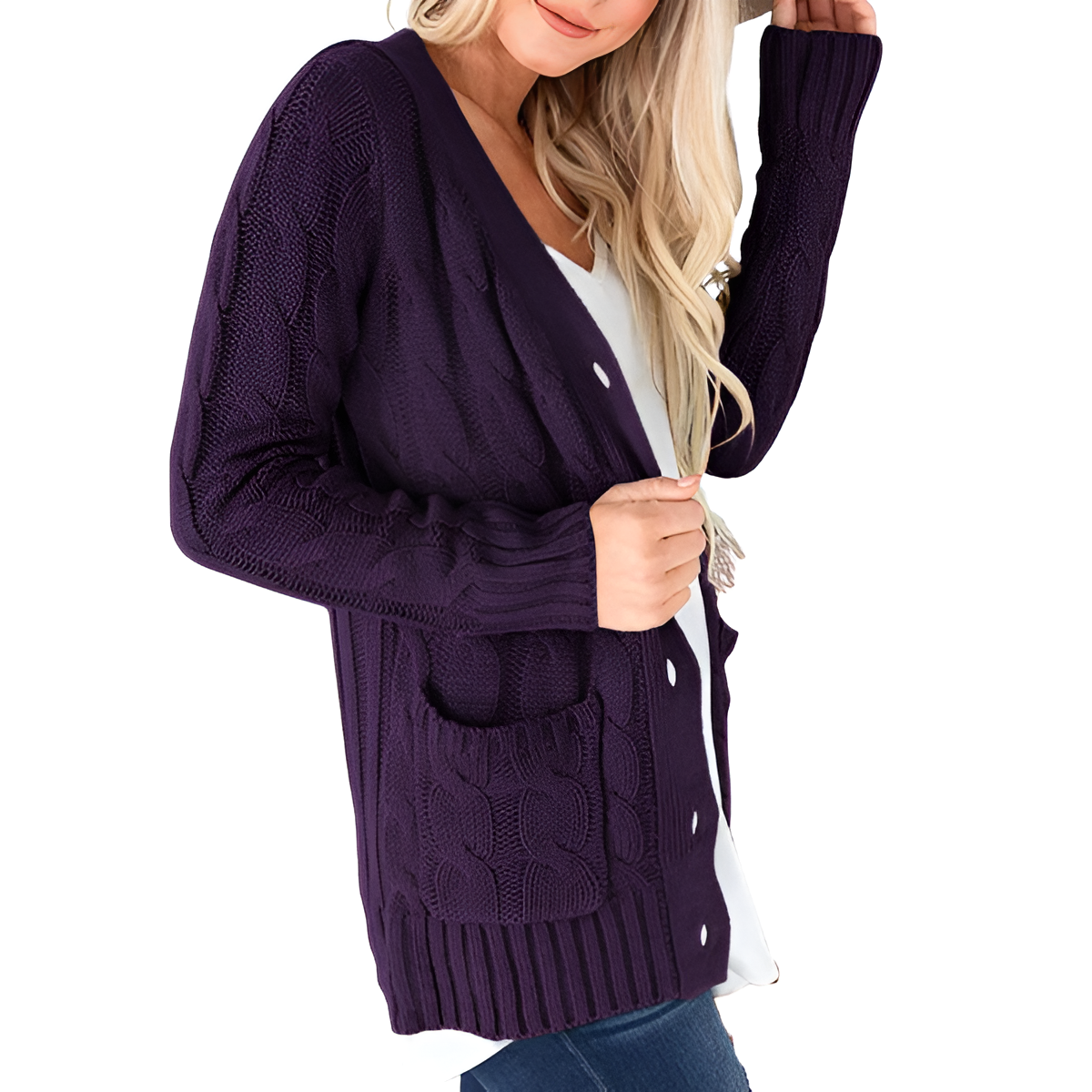 Cable Knit Button Front Open Cardigan - Image 19