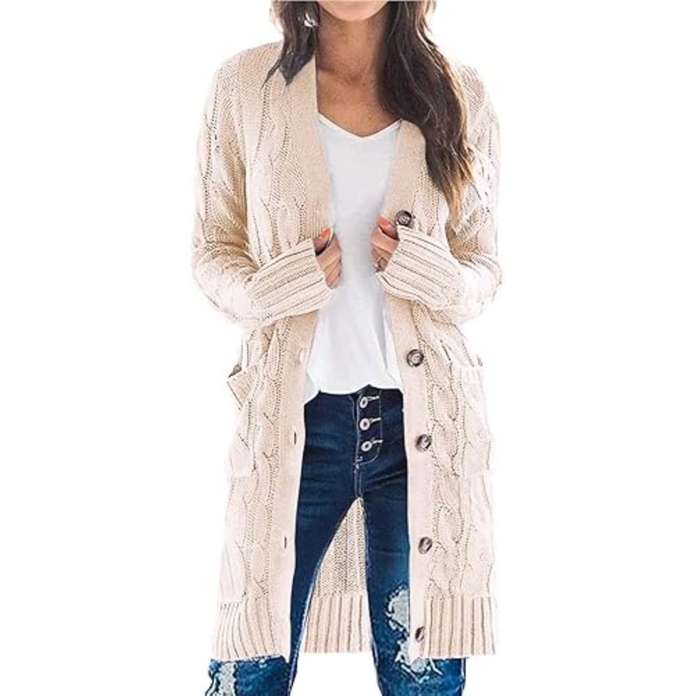 Long Cable Knit Open Front Cardigan - Image 11