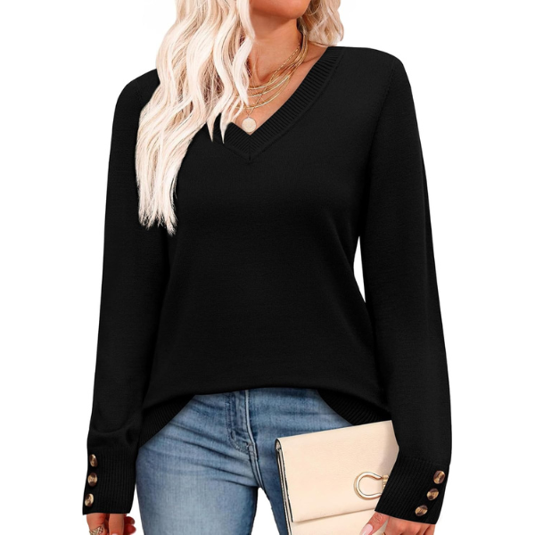 Lightweight Knit Pullover With Decorative Button Cuffs - Image 20