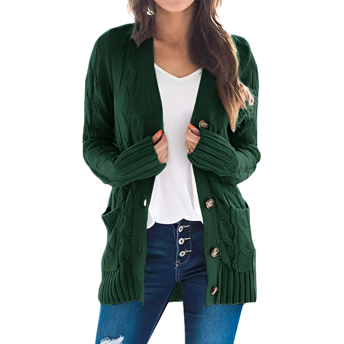 Cable Knit Button Front Open Cardigan - Image 11