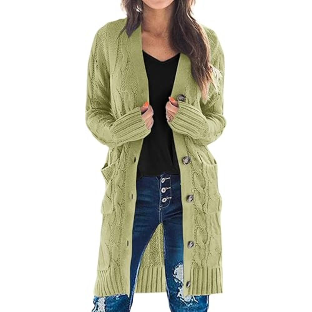 Long Cable Knit Open Front Cardigan - Image 10