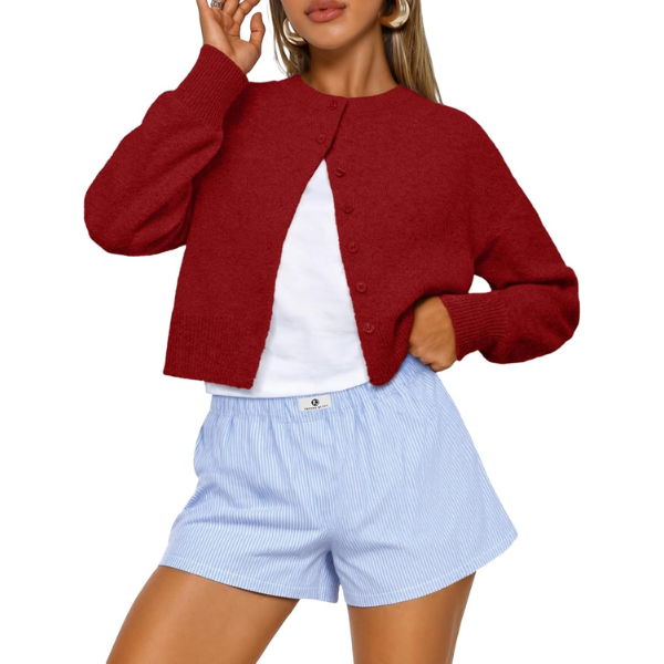 Cropped Lightweight Button Front Cardigan Sweater For Women - Image 33