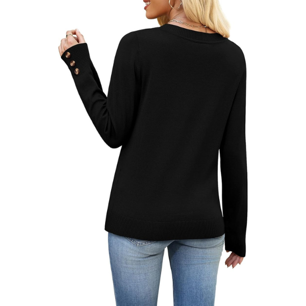 Lightweight Knit Pullover With Decorative Button Cuffs - Image 21
