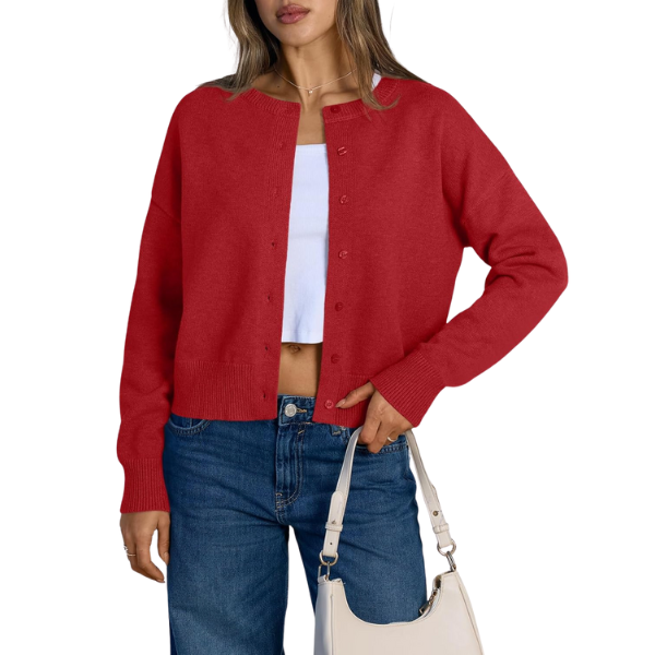 Cropped Lightweight Button Front Cardigan Sweater For Women - Image 30