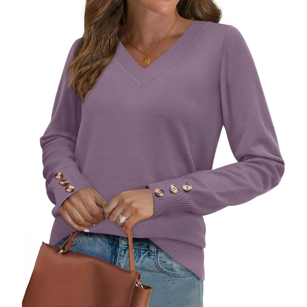 Lightweight Knit Pullover With Decorative Button Cuffs - Image 17