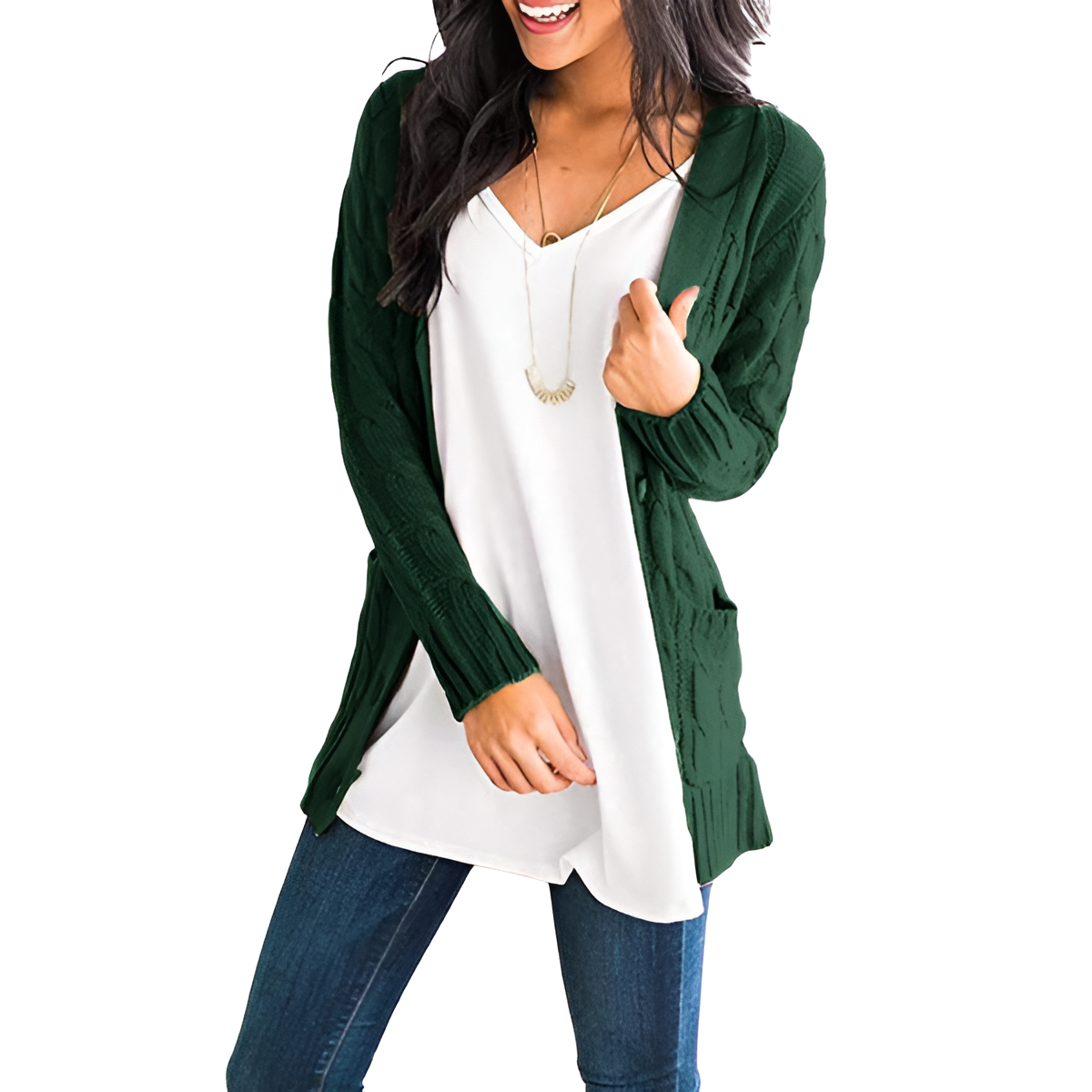 Cable Knit Button Front Open Cardigan - Image 12