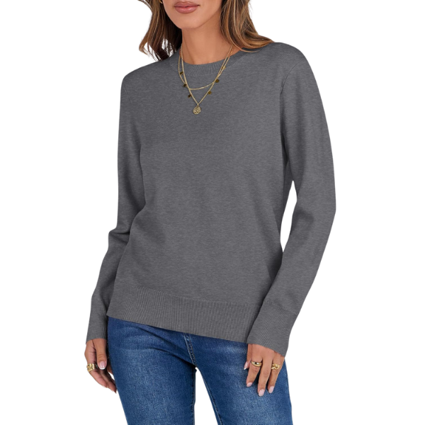 Soft Basic Long Sleeve Crew Knit Pullover Sweater Top With Loose Fit Style - Image 19