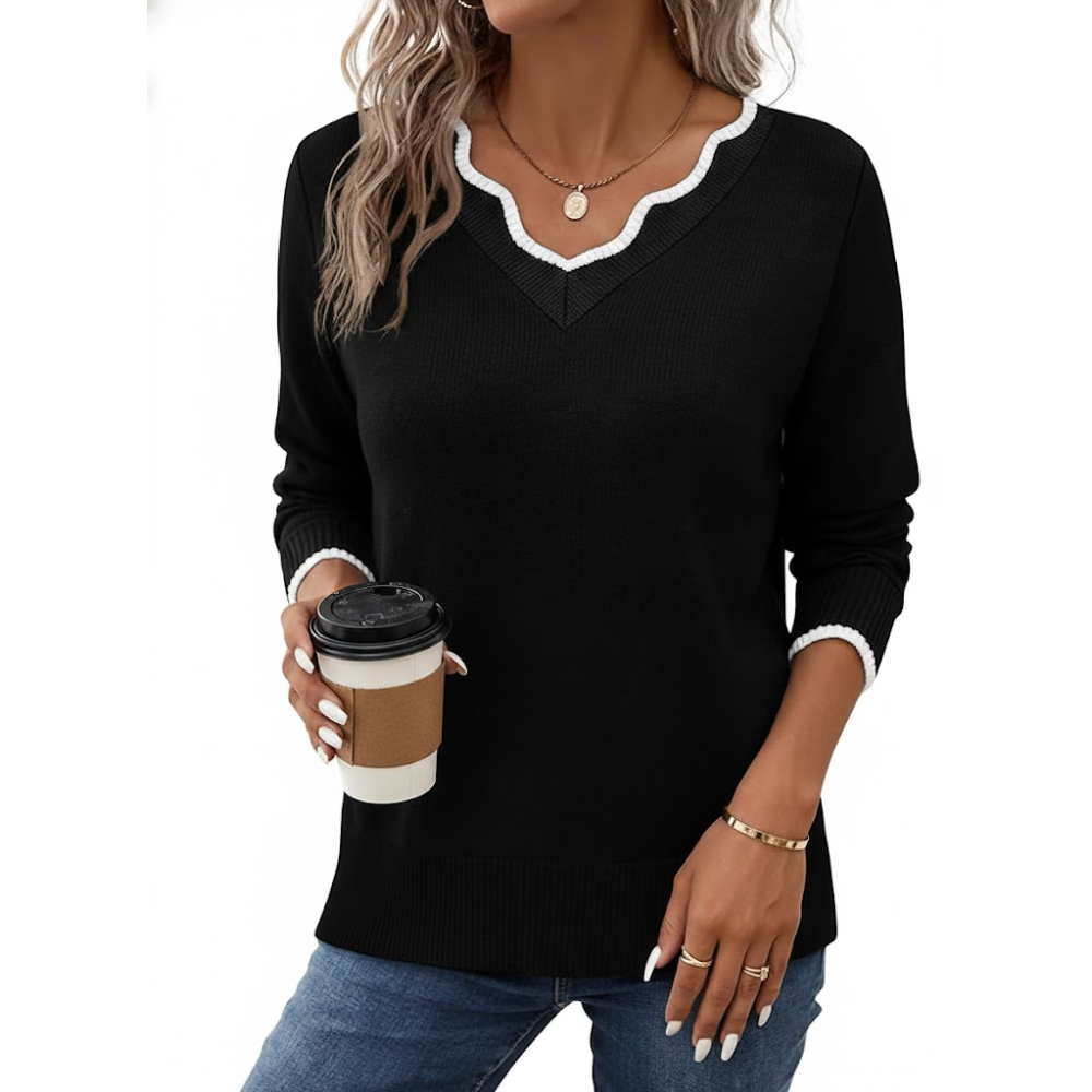 Scallop Trim Knit Pullover Cozy Lightweight Sweater For Women - Image 15