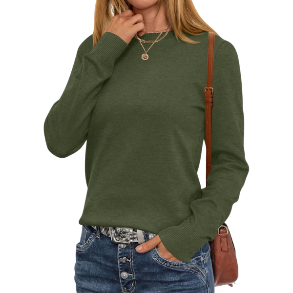 Soft Basic Long Sleeve Crew Knit Pullover Sweater Top With Loose Fit Style - Image 22