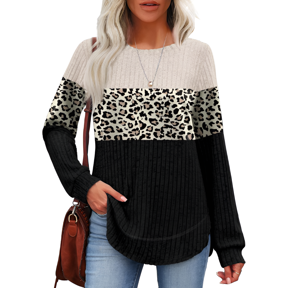 Dressy Long Sleeve Tunic Sweater With Curved Hem And Loose Fit For Women - Image 29