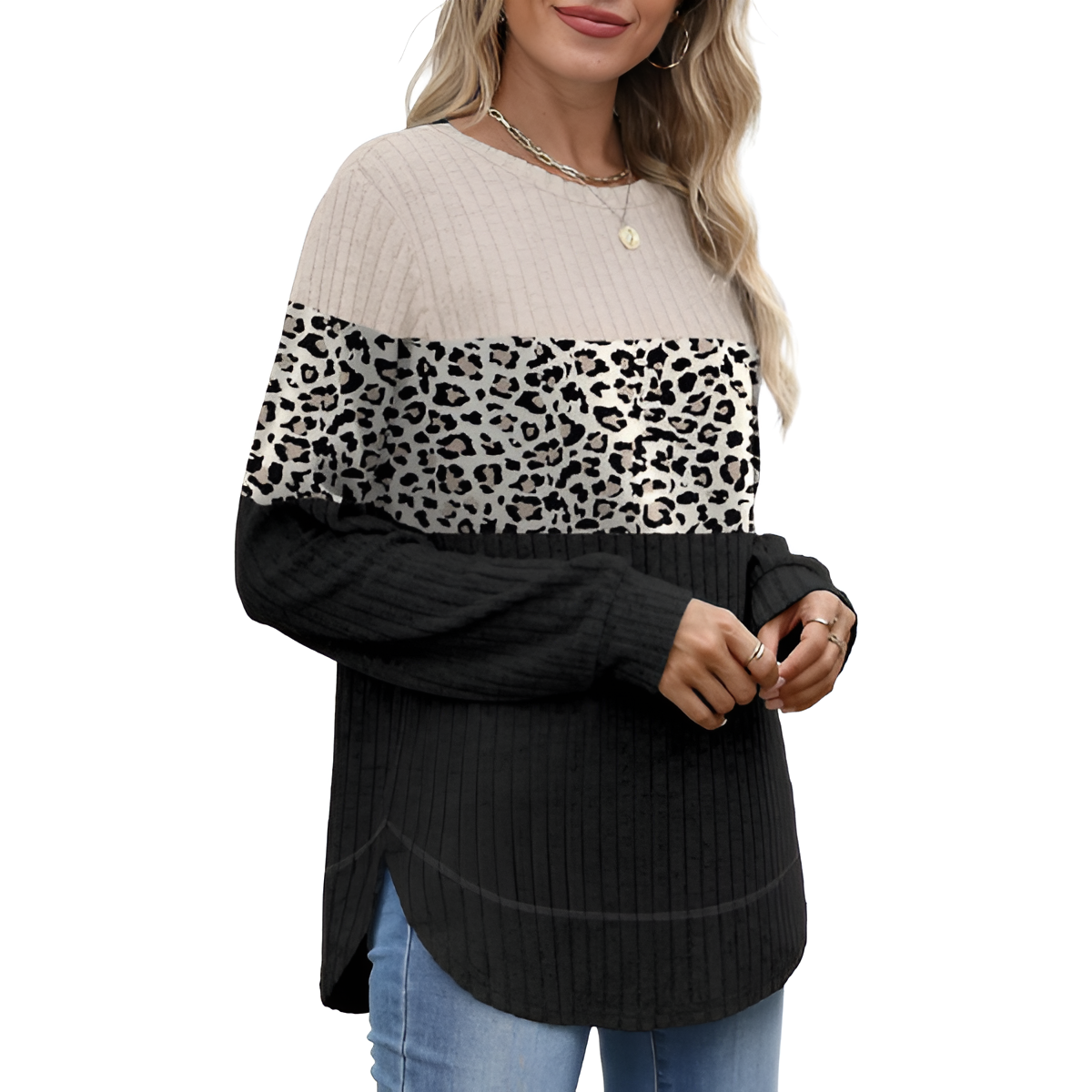Dressy Long Sleeve Tunic Sweater With Curved Hem And Loose Fit For Women - Image 28