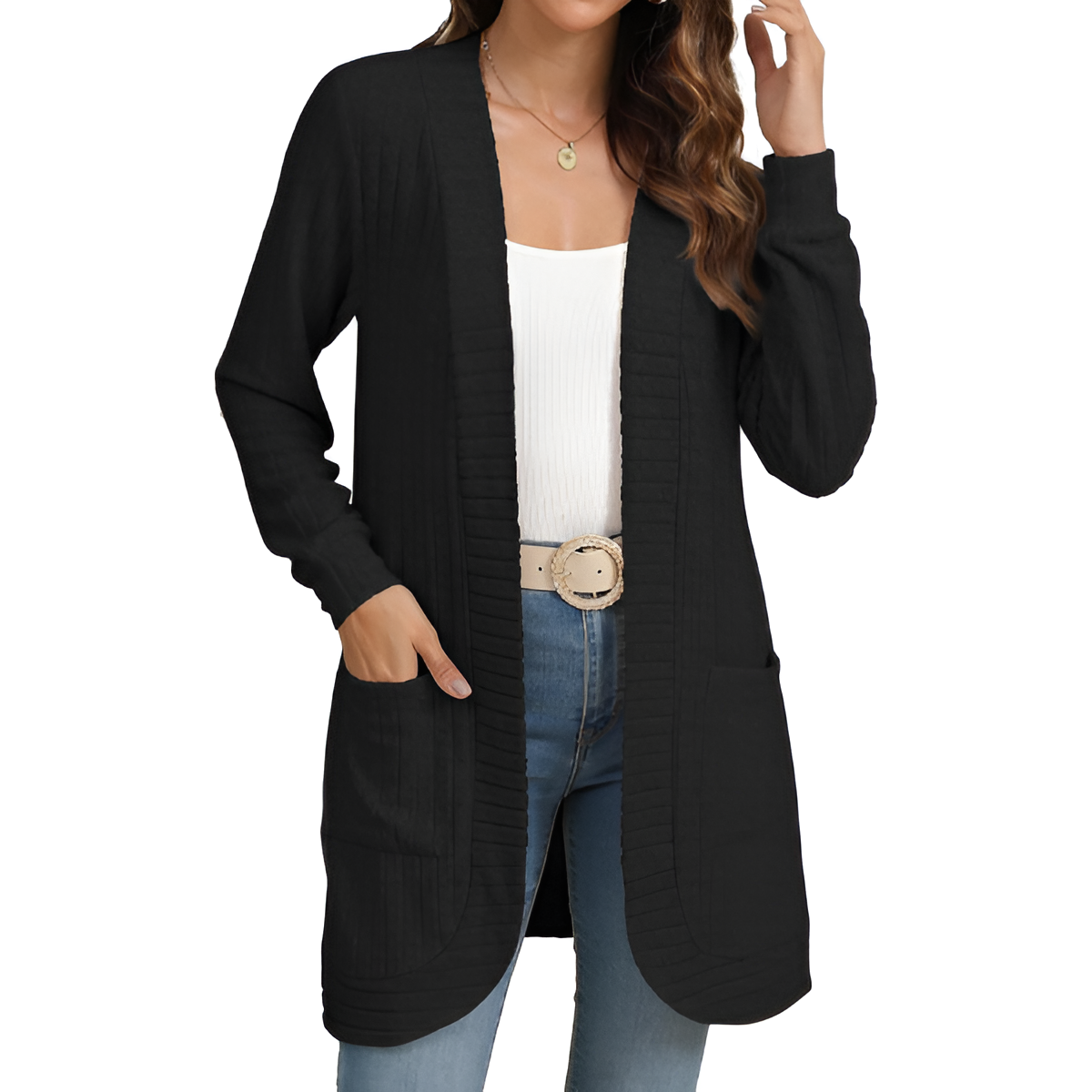 Women Long Sleeve Open Front Cardigan Casual Lightweight Long Cardigans Loose Knit Outwear with Pockets - Image 35