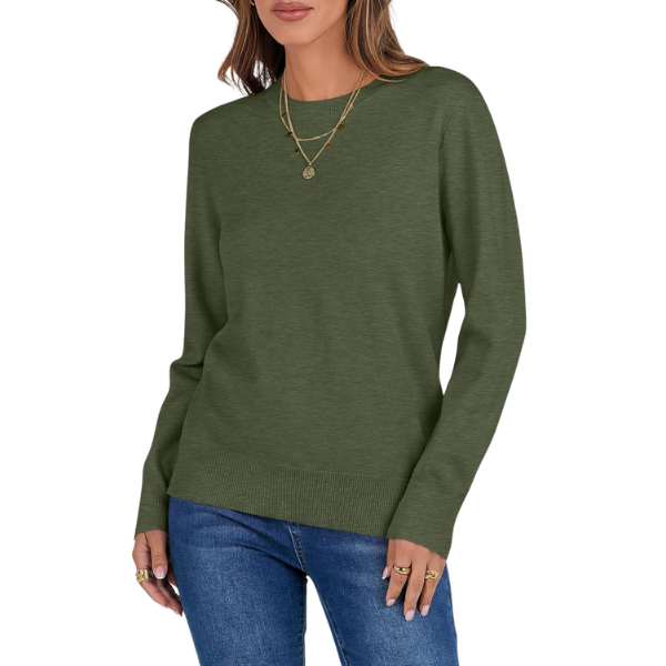 Soft Basic Long Sleeve Crew Knit Pullover Sweater Top With Loose Fit Style - Image 24