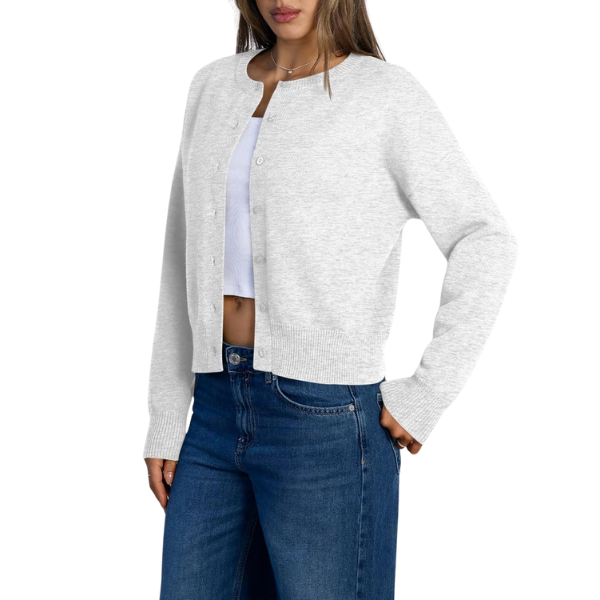 Cropped Lightweight Button Front Cardigan Sweater For Women - Image 2