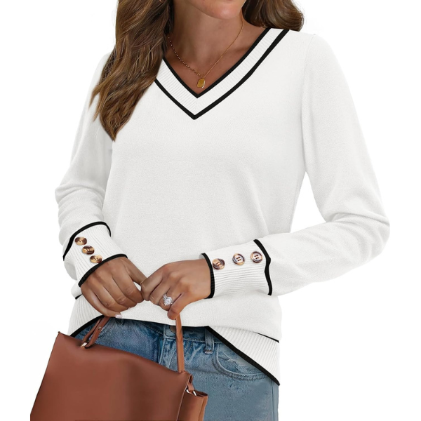 Lightweight Knit Pullover With Decorative Button Cuffs - Image 11