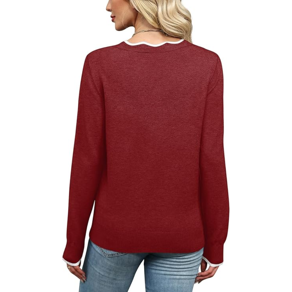 Scallop Trim Knit Pullover Cozy Lightweight Sweater For Women - Image 18