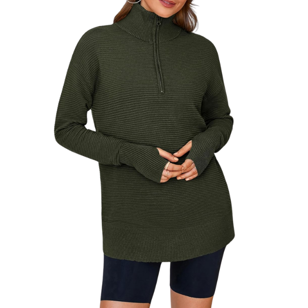 Casual Long Sleeve Quarter Knit Zip Up Sweater Top For Women - Image 11