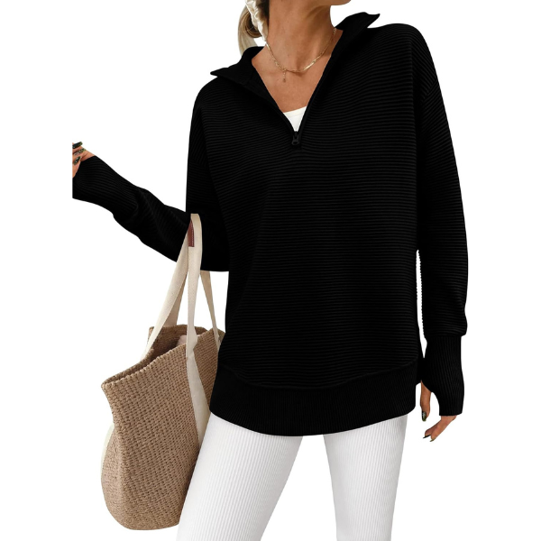 Casual Long Sleeve Quarter Knit Zip Up Sweater Top For Women - Image 9