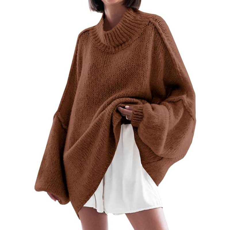 Oversized Ribbed Casual Sweater With Long Batwing Sleeve For Women - Image 5