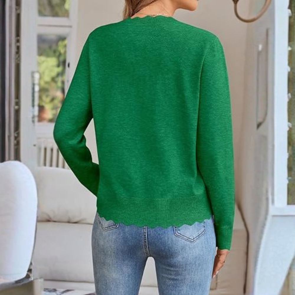 Lightweight Button Down Knit Cardigan With Scallop Trim - Image 13
