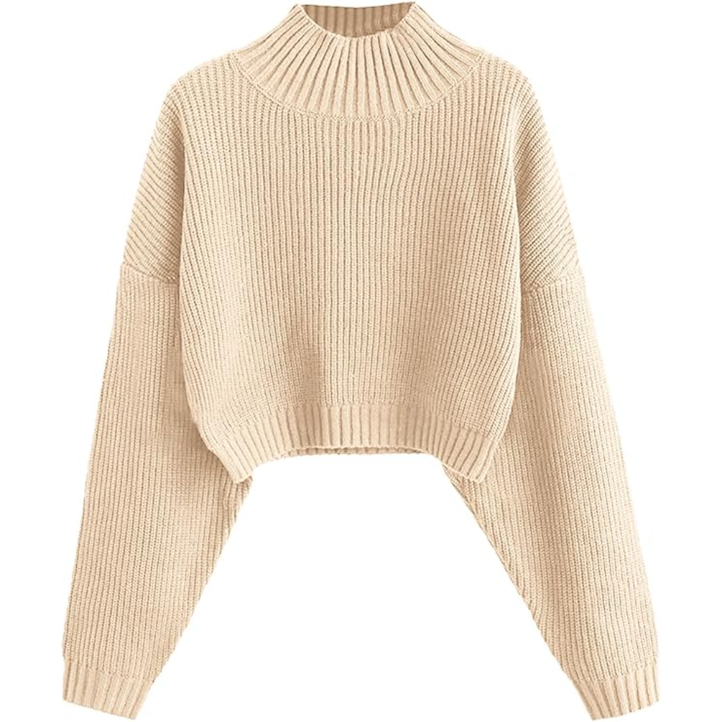 Cropped Ribbed Knit Pullover Sweater With Lantern Sleeves - Image 6