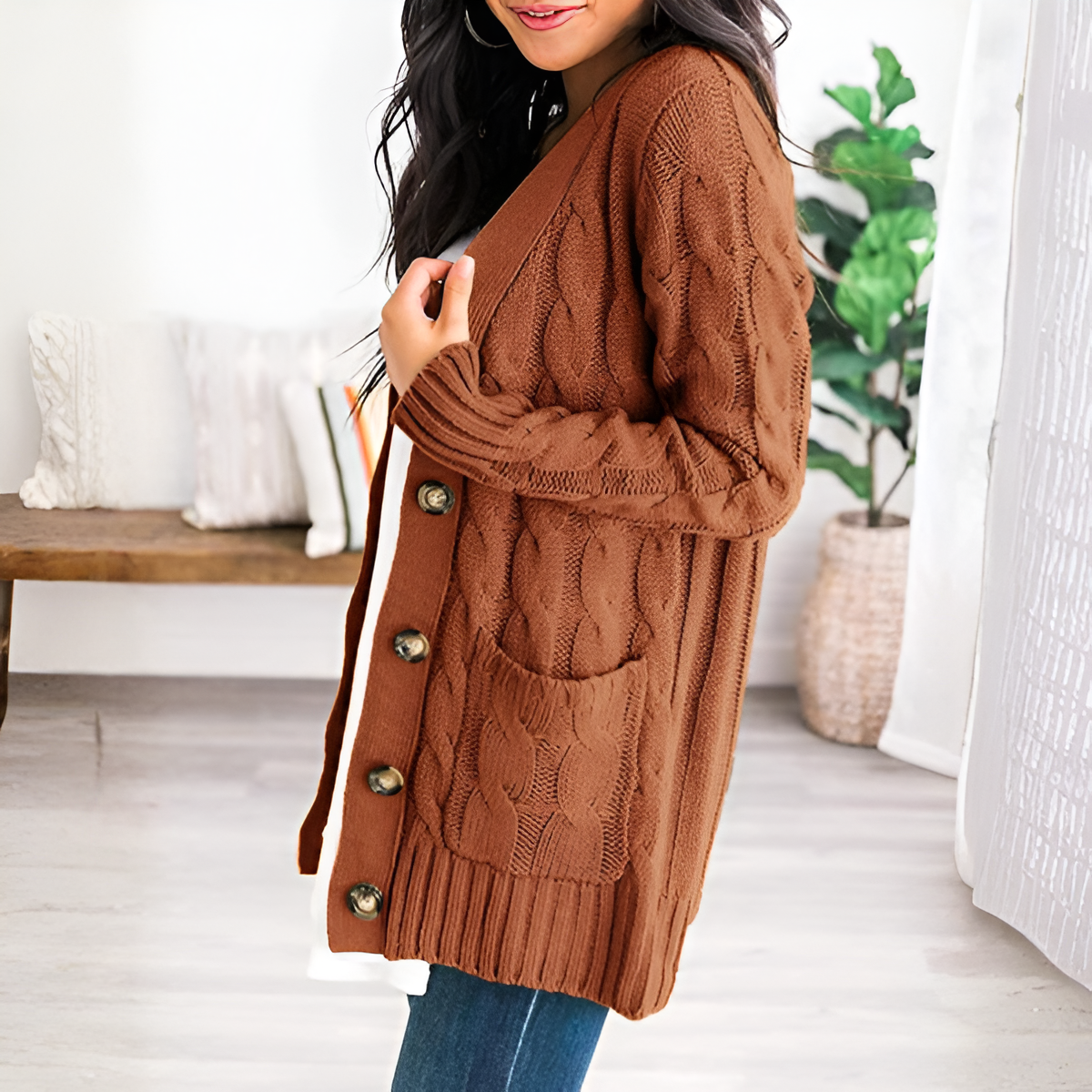 Cable Knit Button Front Open Cardigan - Image 25