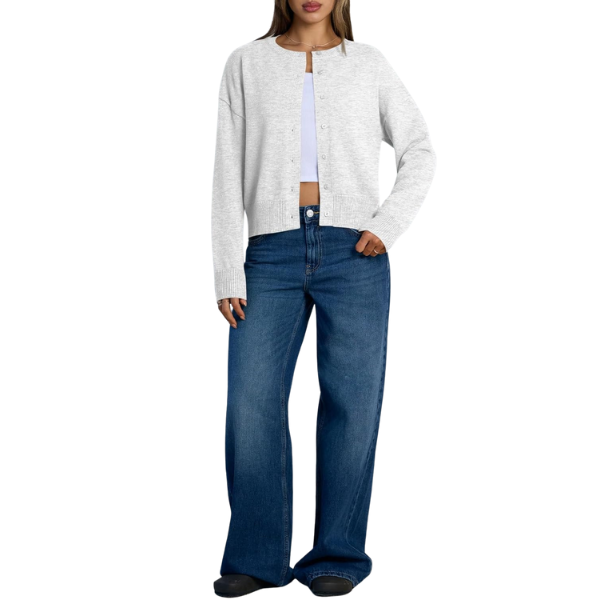 Cropped Lightweight Button Front Cardigan Sweater For Women - Image 3